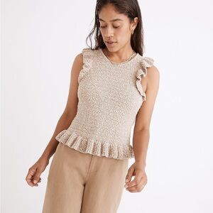 MADEWELL Nicollet Ruffle Sweater Tank Tan White Top Shirt Sz XXS NEW